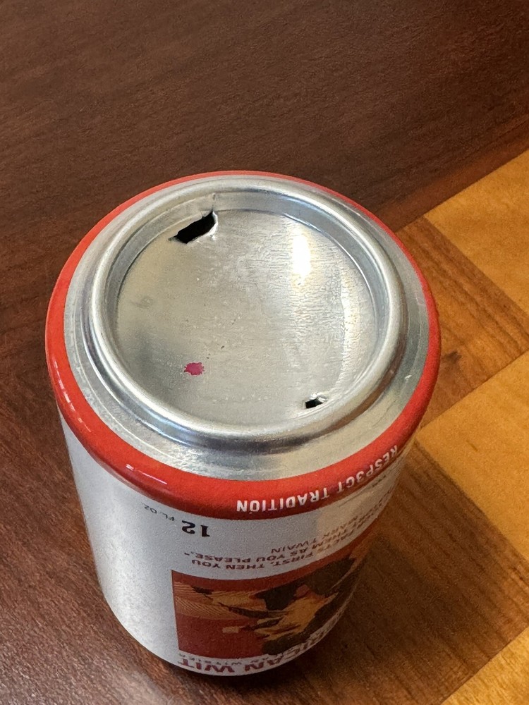 American Wit - Empty Witbier Beer Can Bottom Opened - Mark Twain