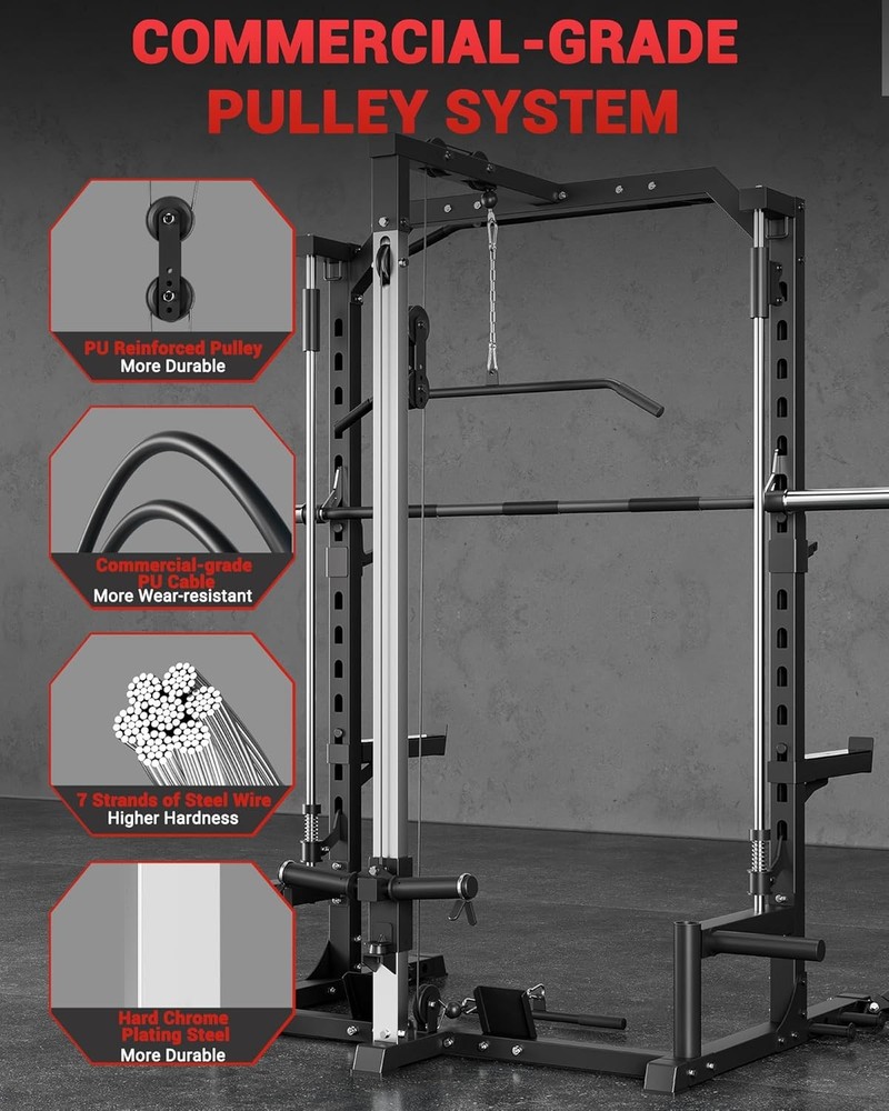 Multi-Functional Smith Machine Home Gym W Barbell Bar Cable System LAT Pulldown