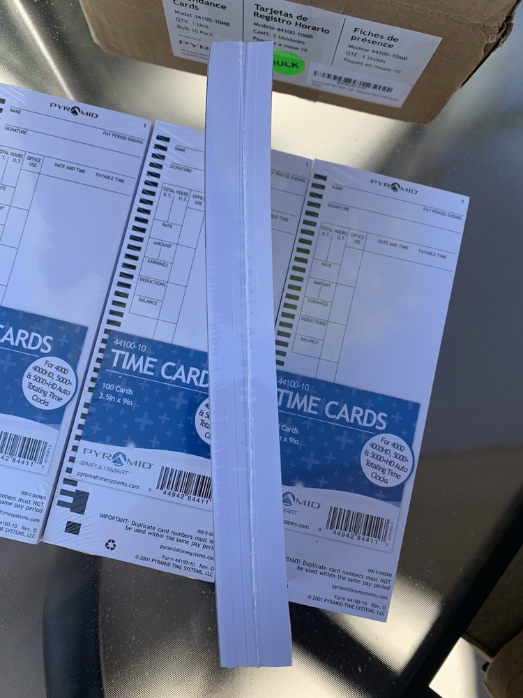 Pyramid Time Systems, 44100-10Mb, 1,000 Count Genuine And Authentic Time Cards