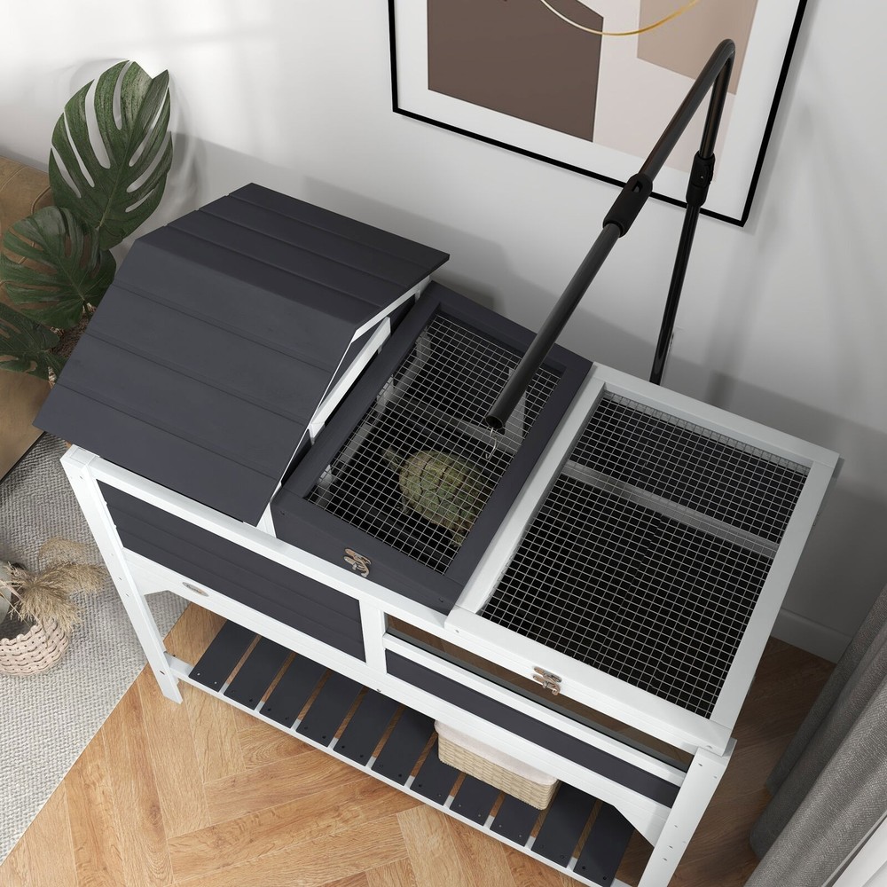 Tortoise Habitat with Adjustable Lamp Holder Storage Shelf Gray