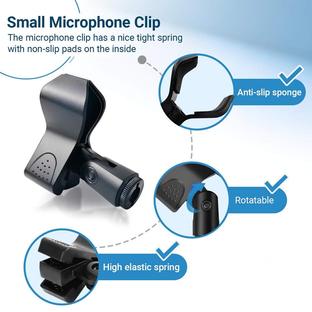 2 Pack Microphone Clips, Durable and Adjustable Mic Clip for Stand, Compatibl...