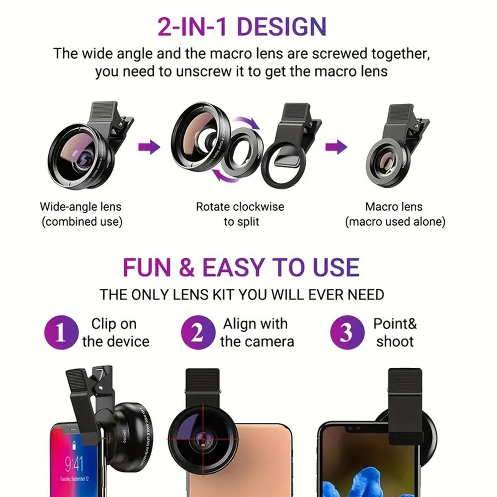 Dual-Function Clip-On Lens Set for Mobile Phone Cameras