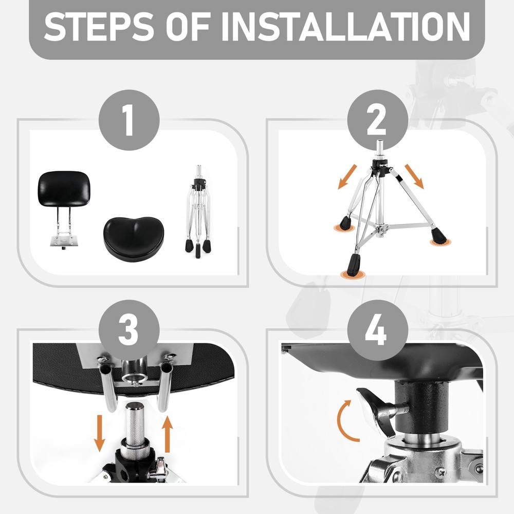 Drum Throne with Backrest, Drum Stool Adjustable Height With 5A Drumstick