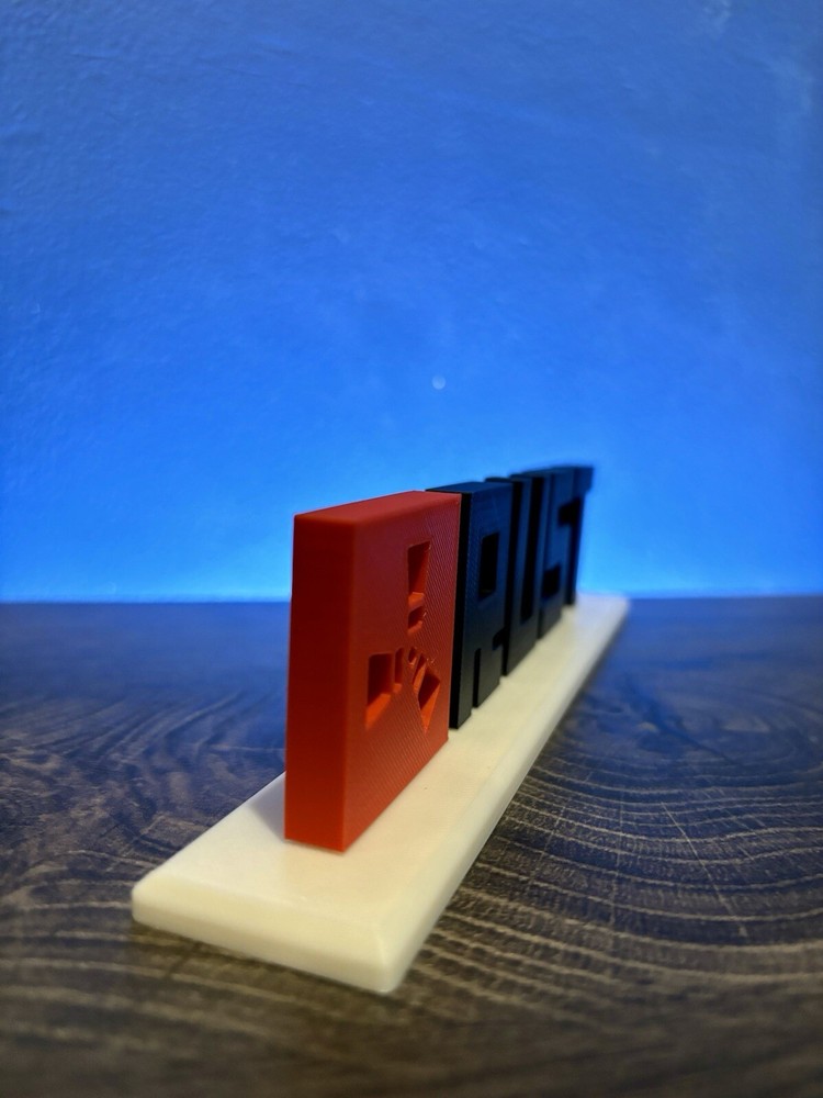 Rust Video Game Stand-Up Sign with Rust Logo, Text, and Base | Rust Prop