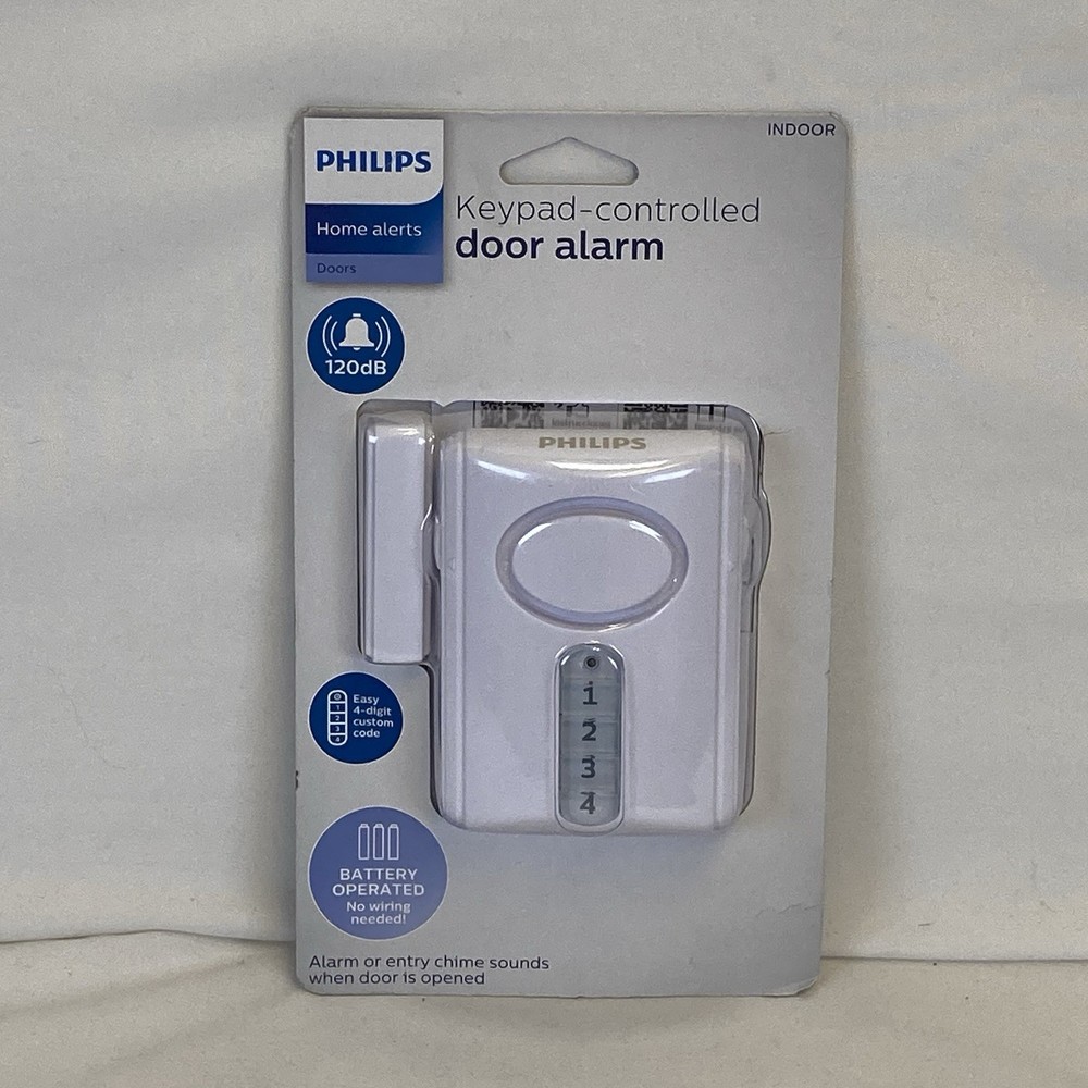 Philips Personal Security Deluxe Door Alarm Keypad Activation White NEW