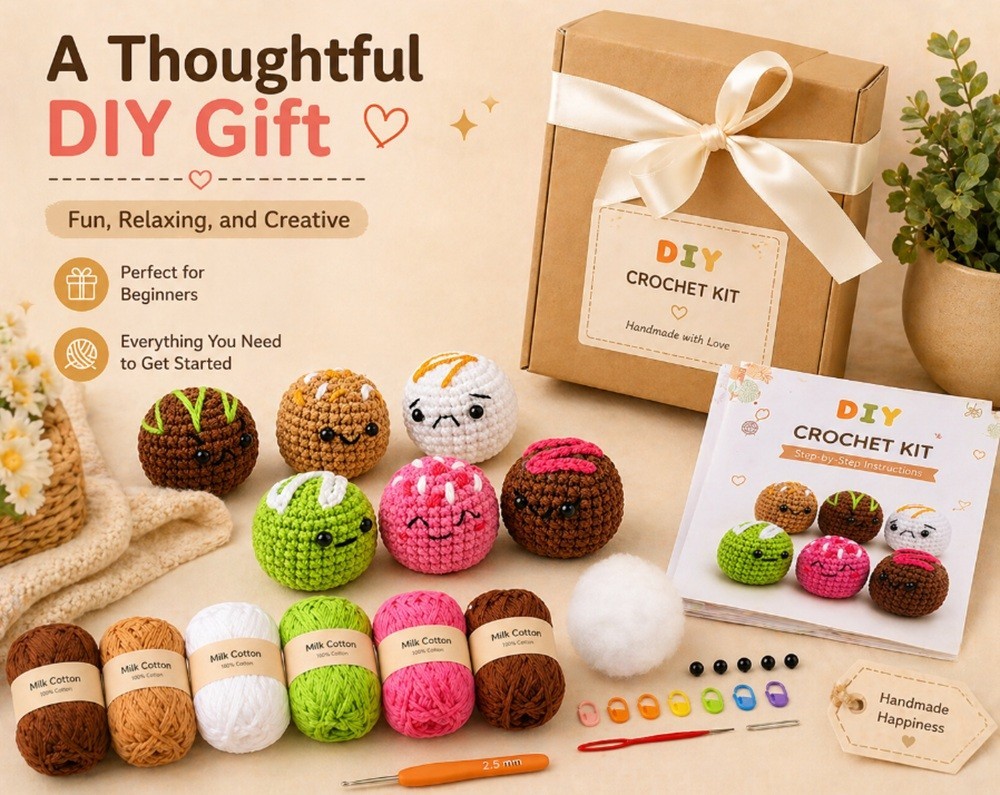 Chocolate Crochet Kit 6 Pack for Beginners Amigurumi DIY Set with Video Tutorial