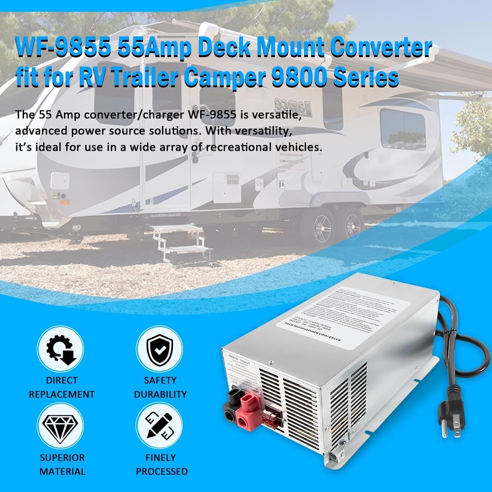 Converter 55 Amp Deck Power Converter Charger For RV Trailer Camper WF-9855 12V