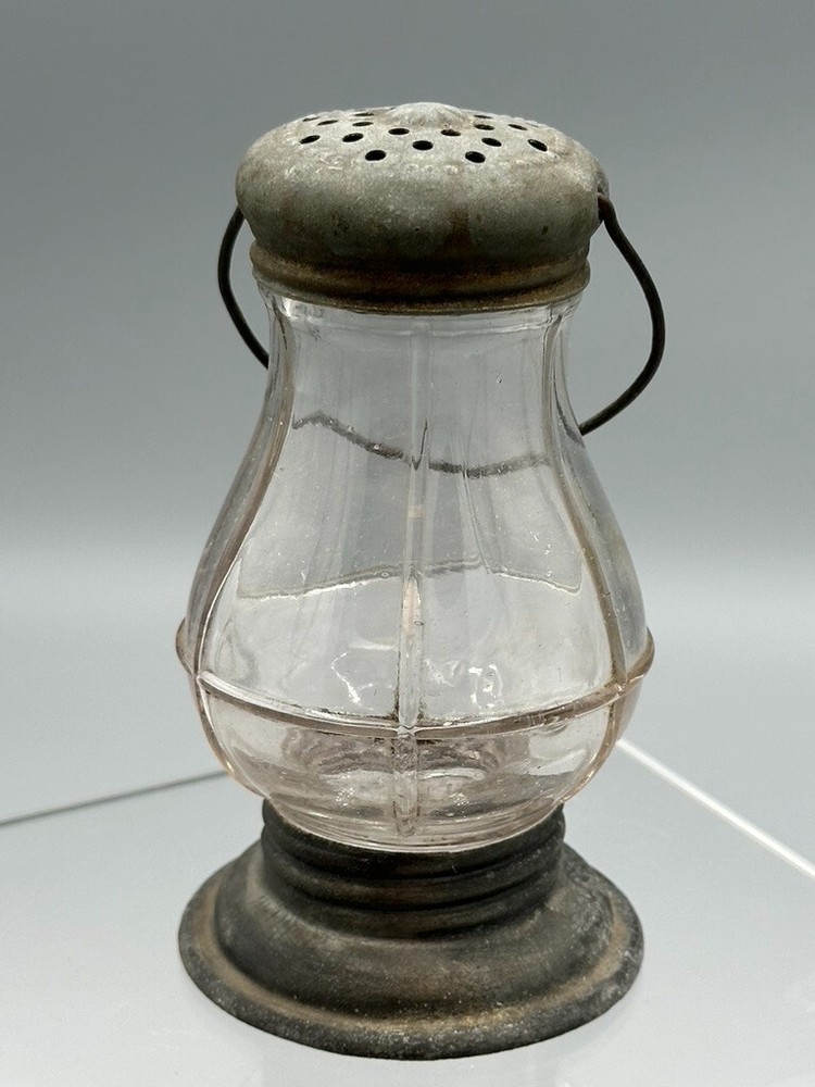 Pat Dec 20 1904 LANTERN Glass CANDY CONTAINER Shaker E&A 446 Top Bottom PEWTER