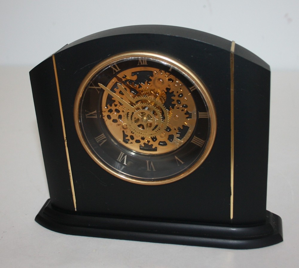 Black and Gold See Through Movement Table Clock Gears
