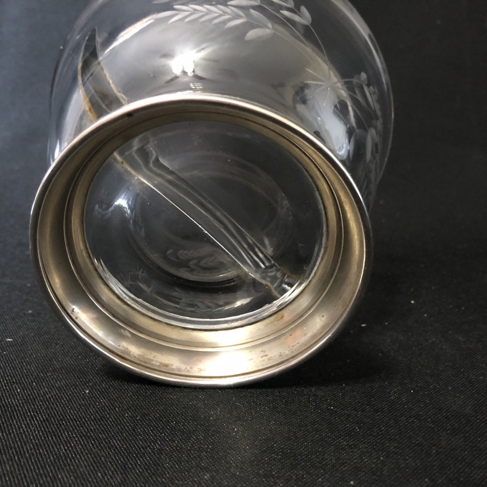 Vintage Etched Glass Divided Bowl with Sterling Silver Base EUC