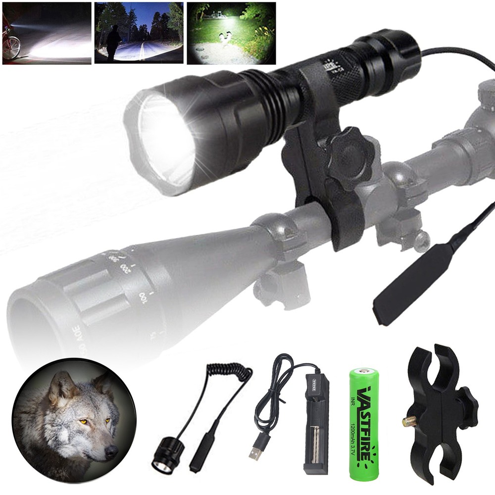LED Flashlight Torch Rechargeable Night Light Hunting Scope Mount