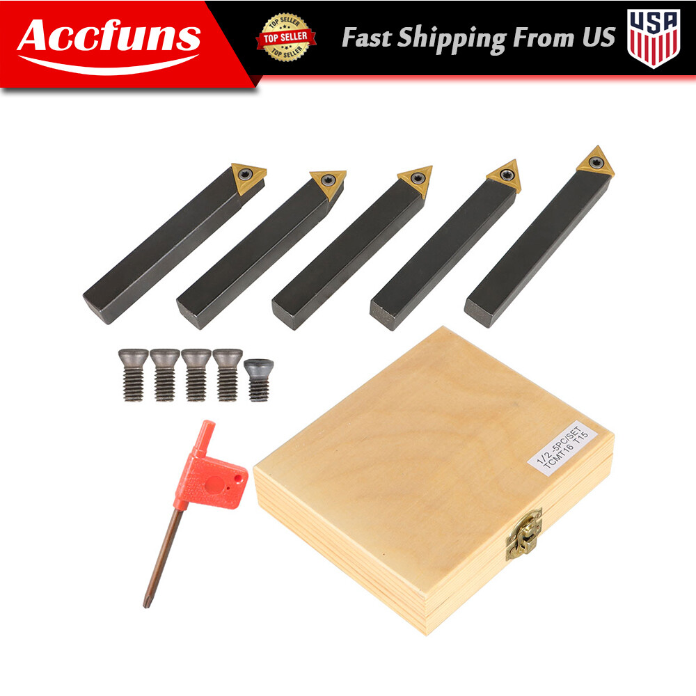 5 pcs 1/2" Lathe Indexable Carbide Insert + Turning Tooling Bit Holder Set