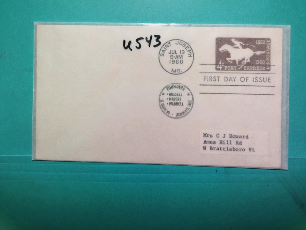 U. S. FDC -  U543 - Embossed  envelope - First day of Issue