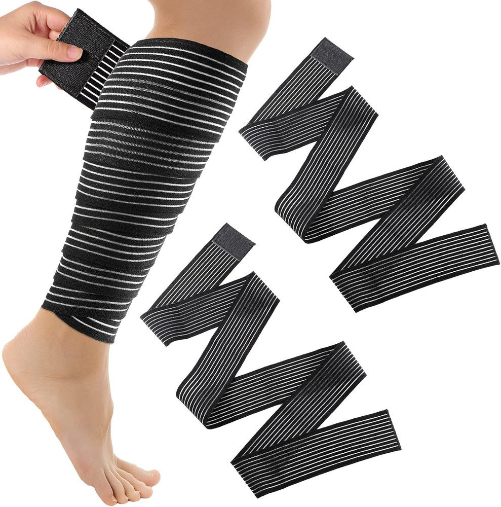 Compression Bandage Wraps for Leg, Elastic Calf Sleeve, Adjustable plus Size (2