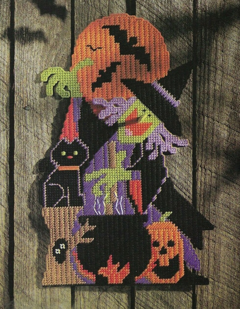 WITCH DOOR DECORATION HALLOWEEN PLASTIC CANVAS PATTERN INSTRUCTIONS