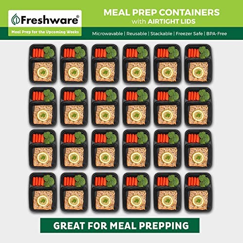 Freshware Meal Prep Containers [50 Pack] 2 Compartment 2-COMP-50PK, Black