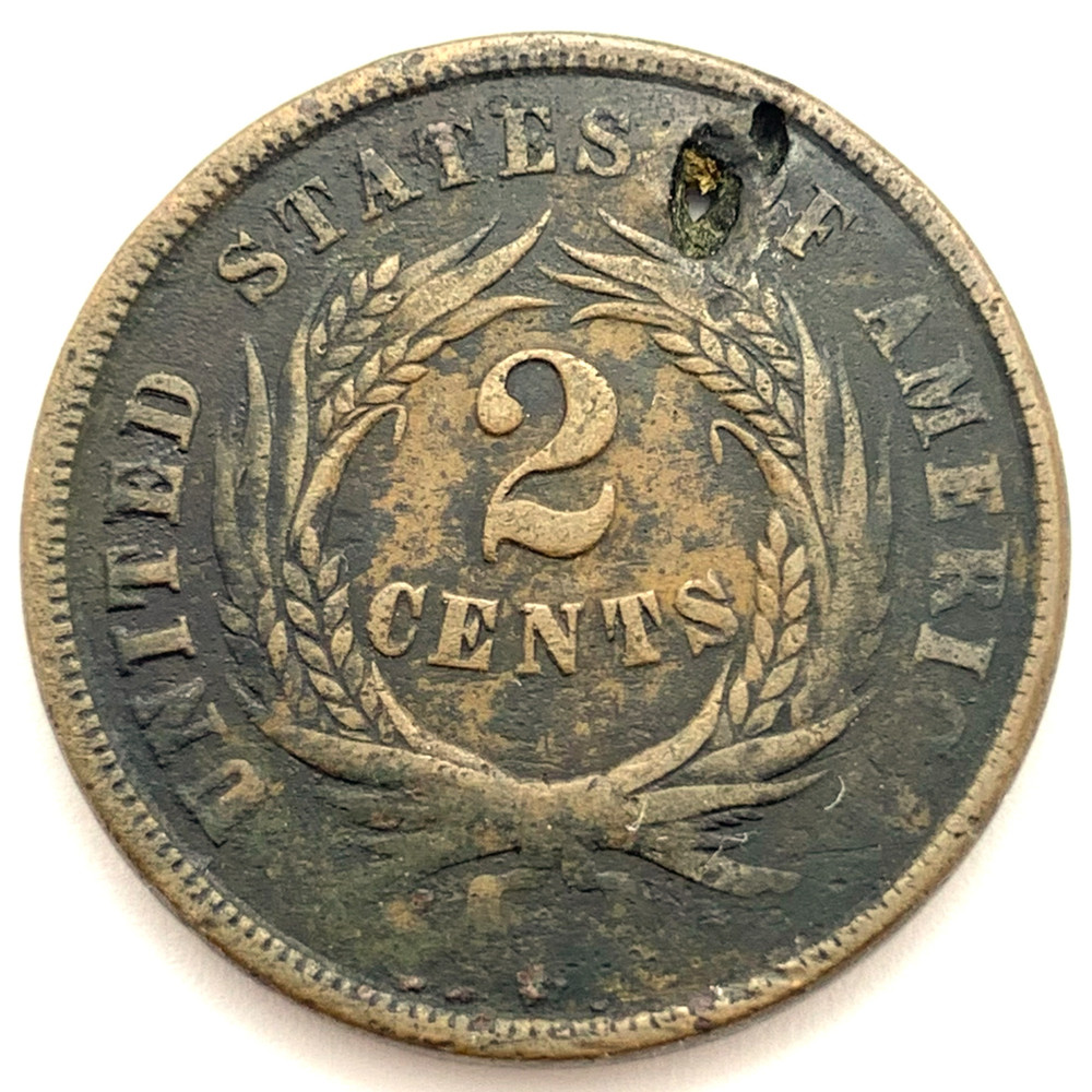 1864 Largo Motto 2C Two Cent Piece: Holed