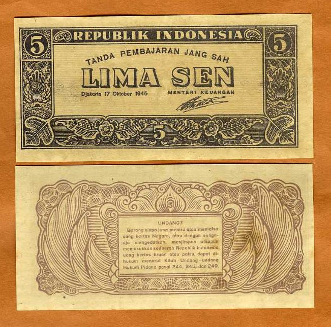 Indonesia, 5 Sen, 1945, P-14 aUNC