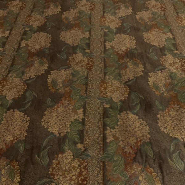 Beige Brown Floral Panel Stripe Upholstery Fabric