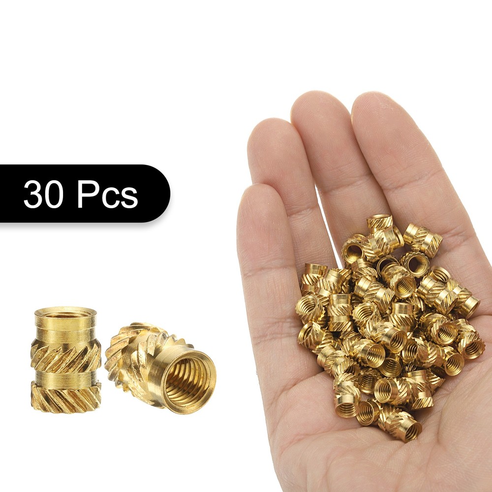 30pcs M5 Threaded Inserts Brass Heat Set Insert M5x9.5mm, OD 7mm Knurled Nuts