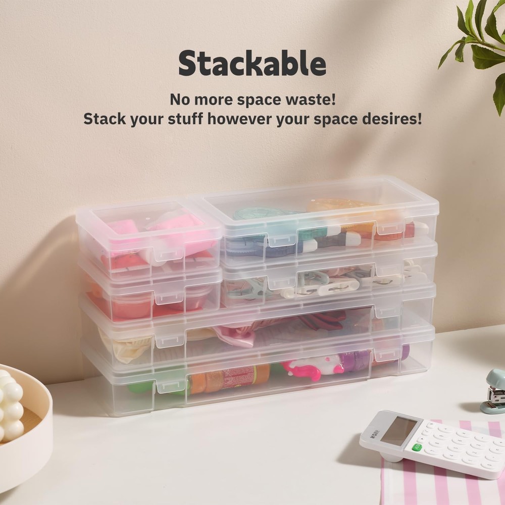 novelinks Stackable Plastic Clear Storage Box Large, 6 Pack Large -Clear