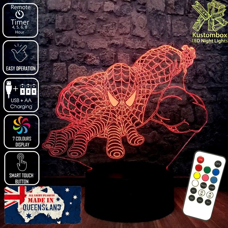 SPIDERMAN AVENGERS SUPERHERO 3D LED BATTERY USB NIGHT LIGHT 7 COLOUR REMOTE