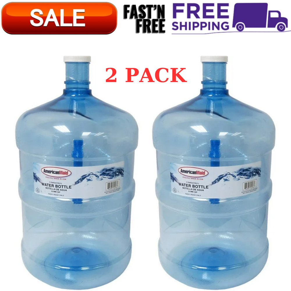 Large Reusable 5 Gallon Water Bottle Jug Container BPA Free Home Office (2 Pack)
