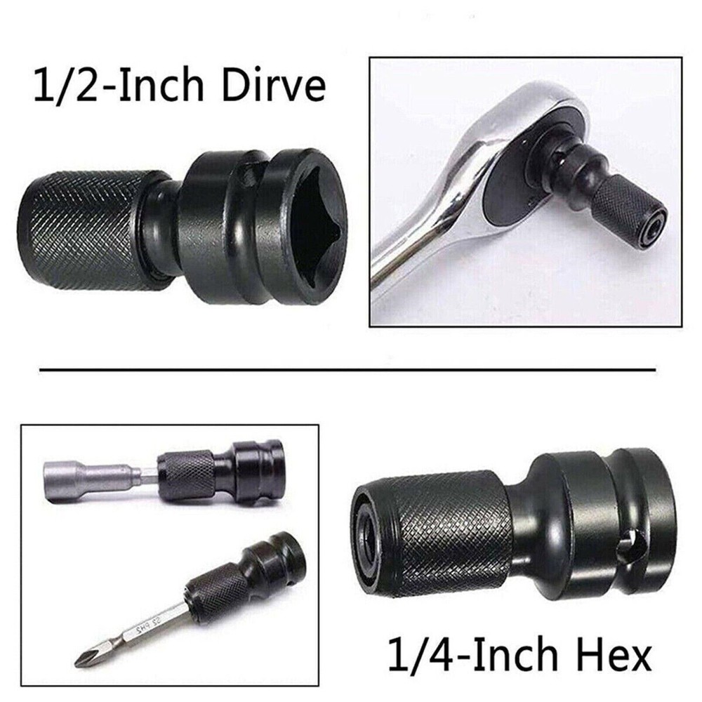 2Pcs Quick Release 1/2" Square To 1/4" Hex Ratchet Socket Impact Wrench Socket