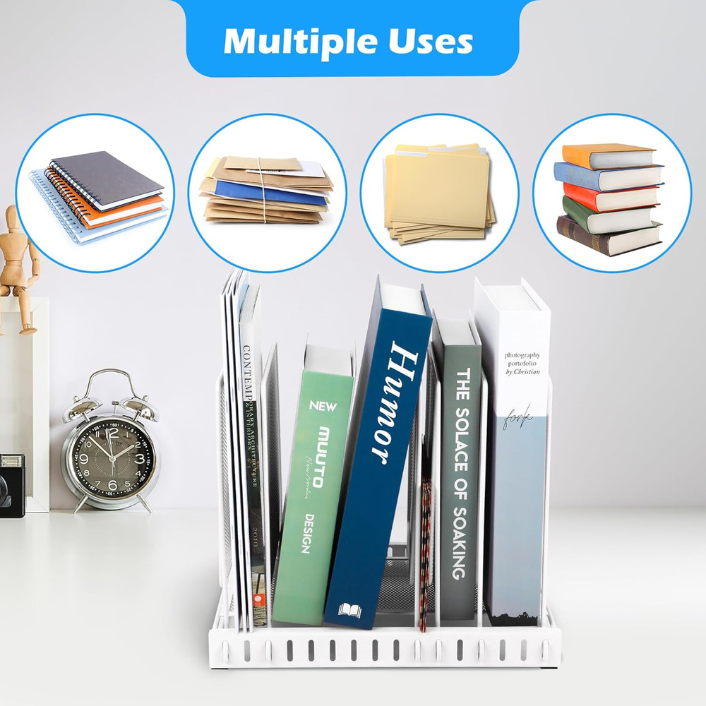 5 Section Vertical Metal Mesh Desk File Organizer, Spacing Adjustable Upright De