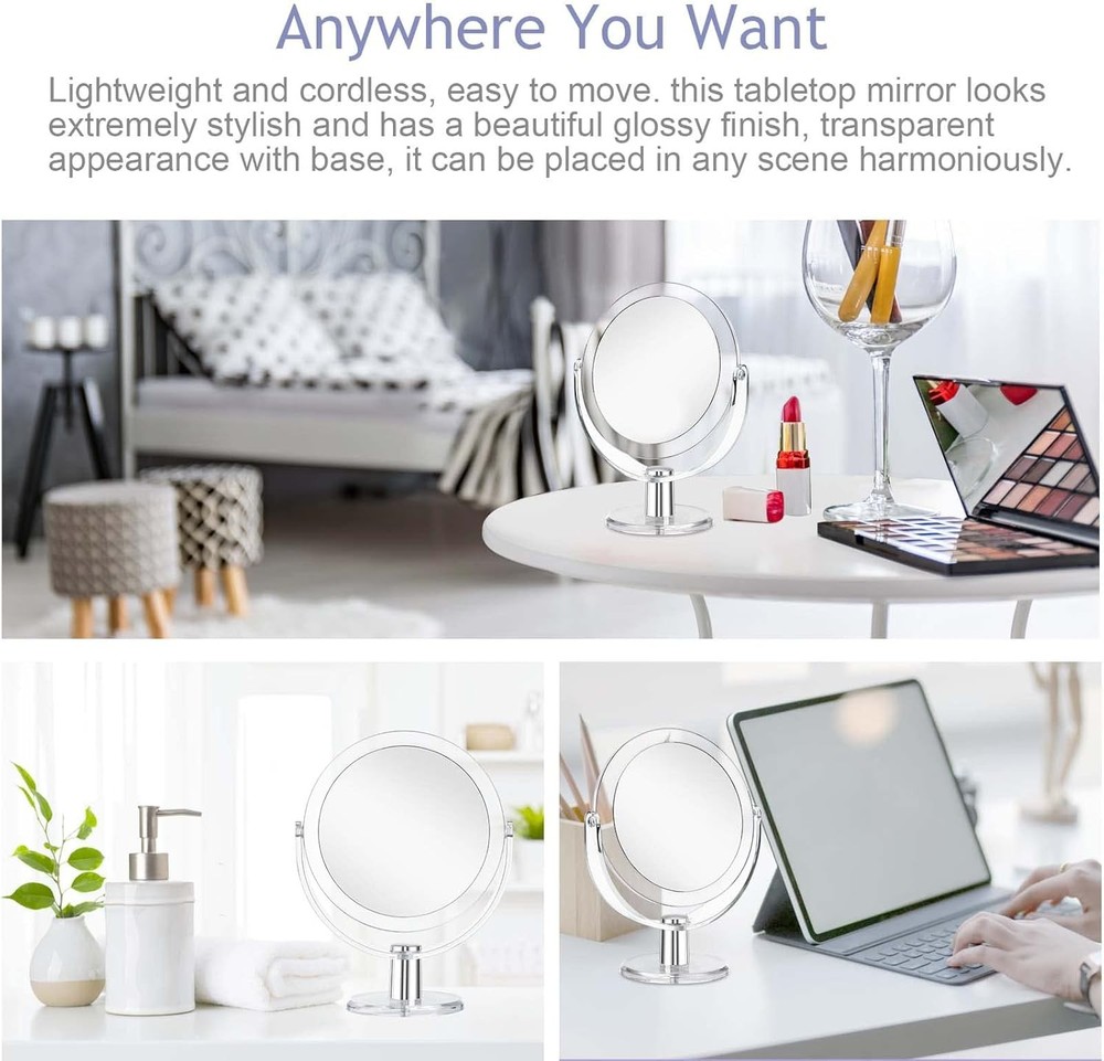 1X/15X Magnification Makeup Mirror Double Sided With Stand 360 Degree