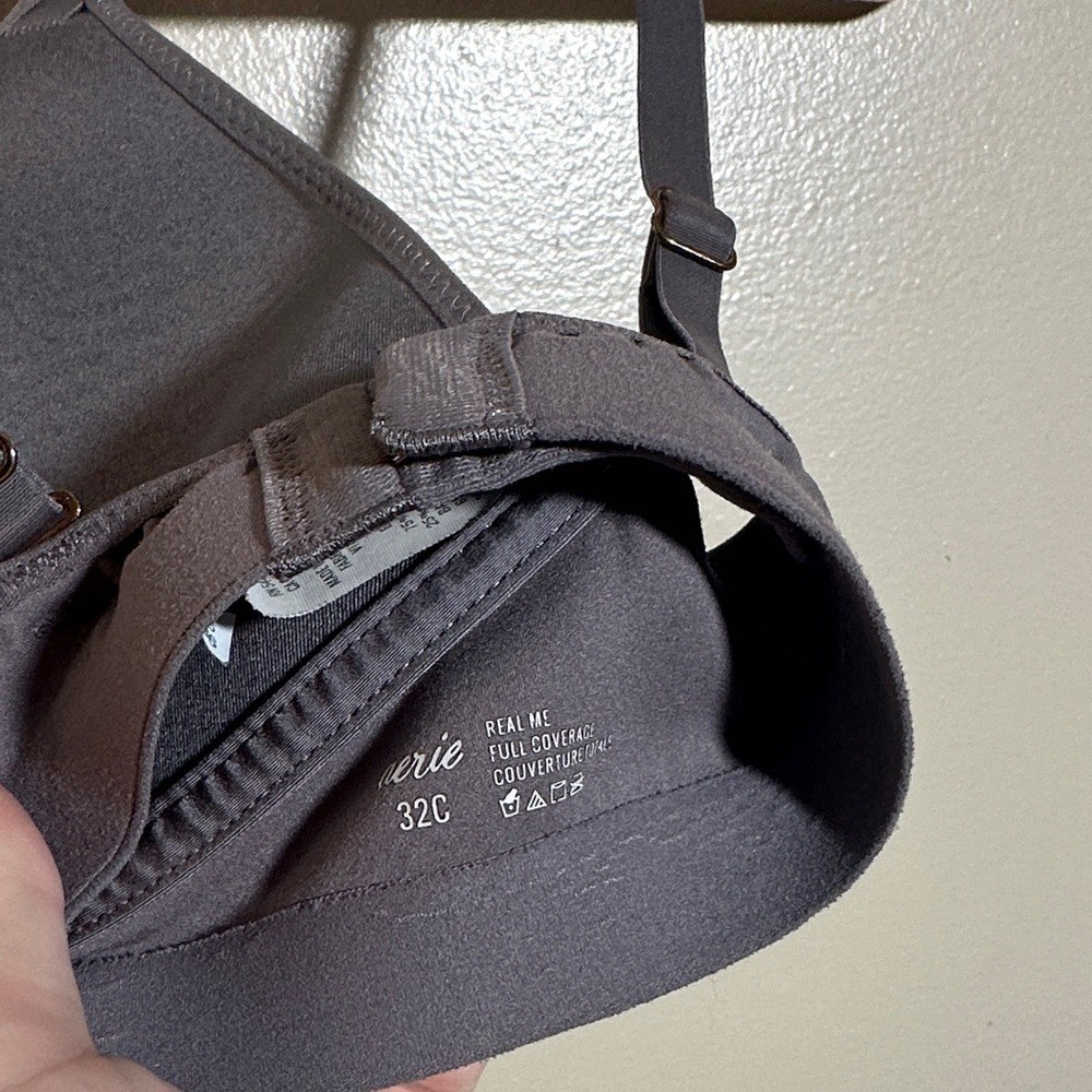 Aerie Gray Full Coverage Wireless Bra | 32C