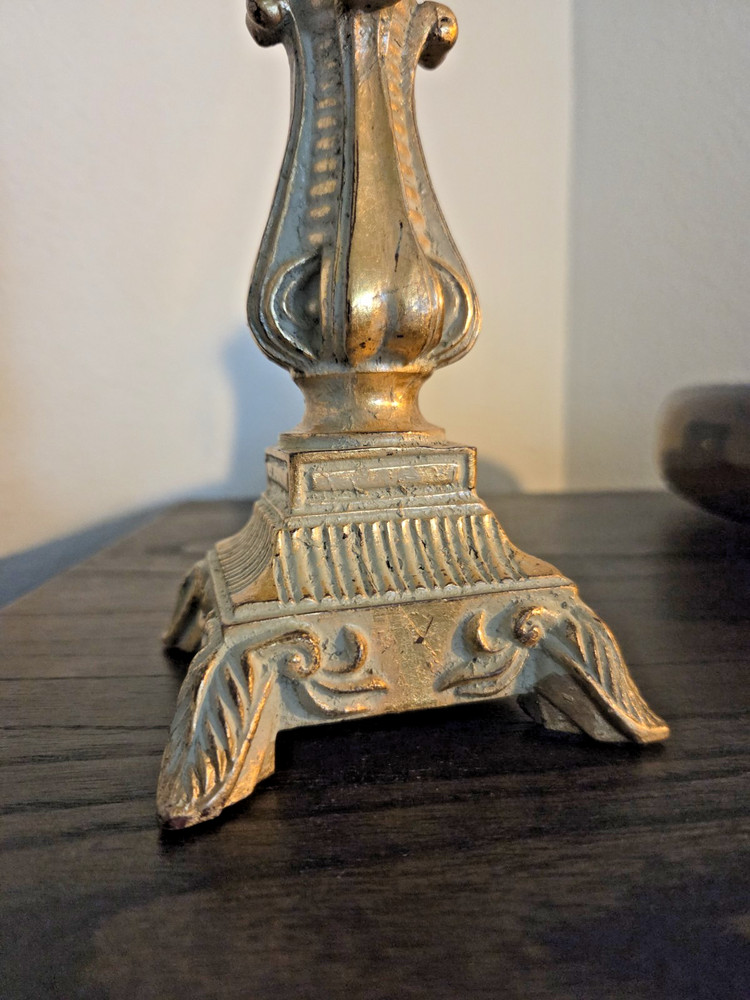 Vintage Gold Table Lamp – 16" Neoclassical Base w/ Beaded Shade & Scroll Switch