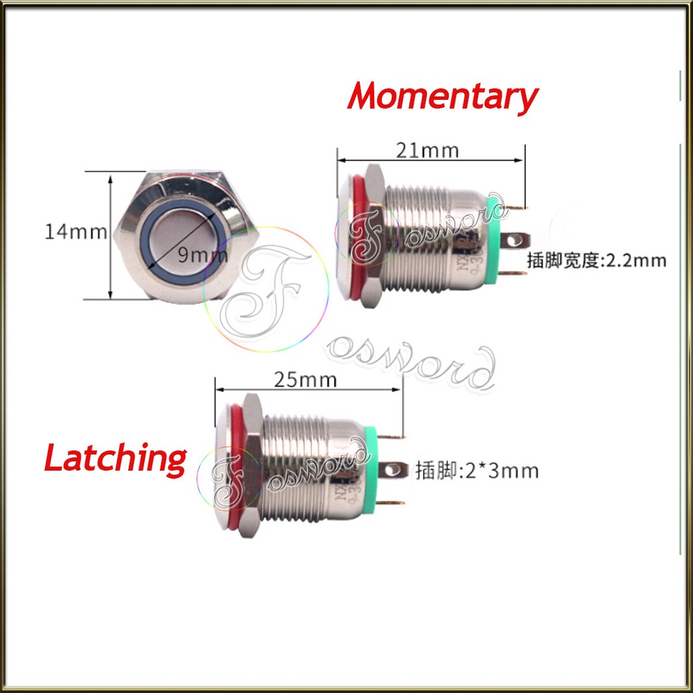 12MM Momentary Push Button ON Off Switch Metal Latching Illuminated Round Switch