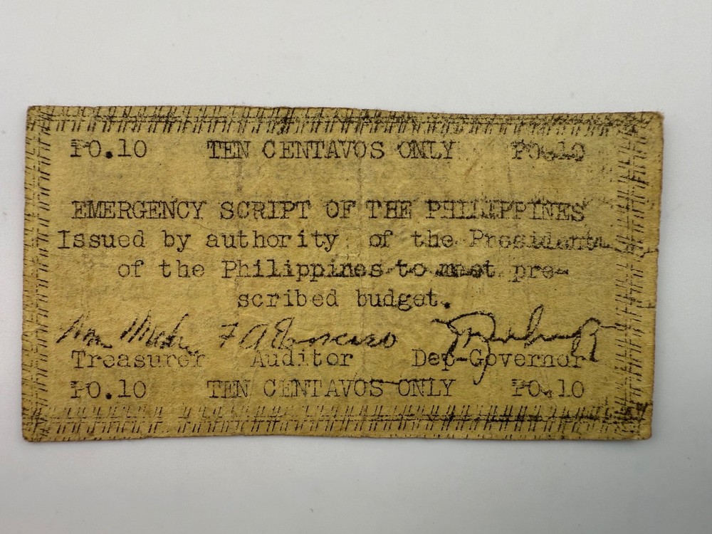 1943 Philippines 10 Centavos Apayao Emergency Script PS121 Note SPC1307