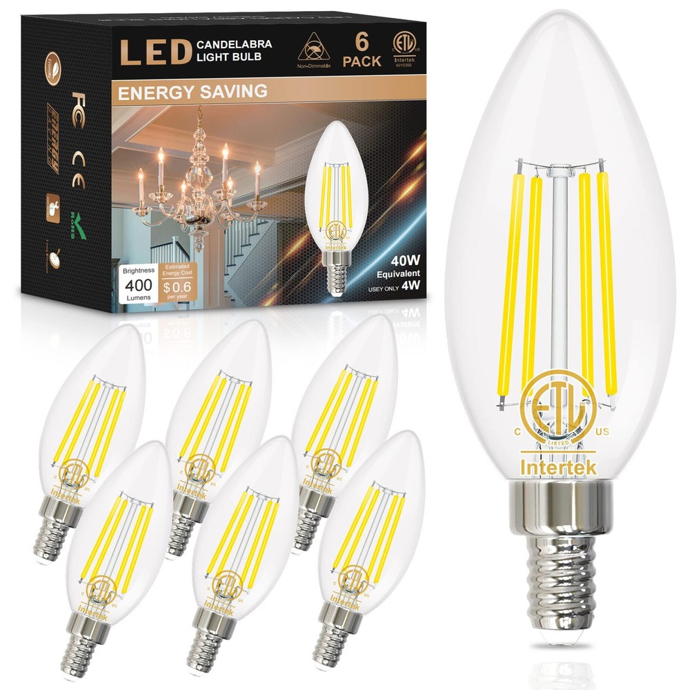 E12 LED Bulb 5000K Bright Daylight, 40W Equivalent Type B Bulbs with Small Can