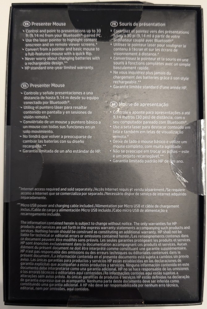 HP Elite Bluetooth Wireless Mouse w/ Laser Pointer Presentation Remote (2CE30AA)