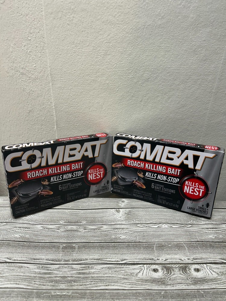 Combat -Roach Killing Bait Large & Small Roaches -2 Packs= 12 Bait Stations -NIB