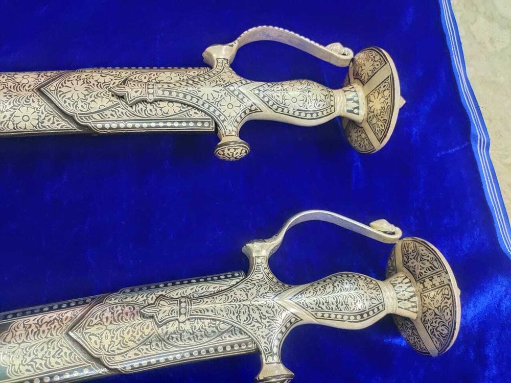 Handcrafted Indian Sword With Silver Koftgari Work Round Shape Handle