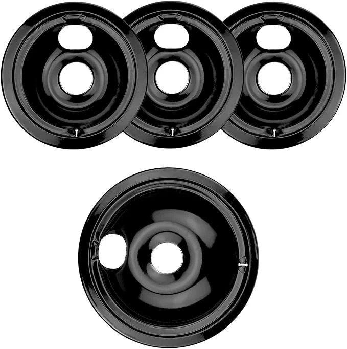 4 Pack Black Porcelain Burner Drip Pan By - Replacement for Ge Hot-point Rang...