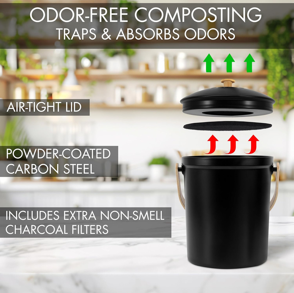 Beautiful Kitchen Compost Bin with Smell Proof Lid - Rust Proof and Odorless Com