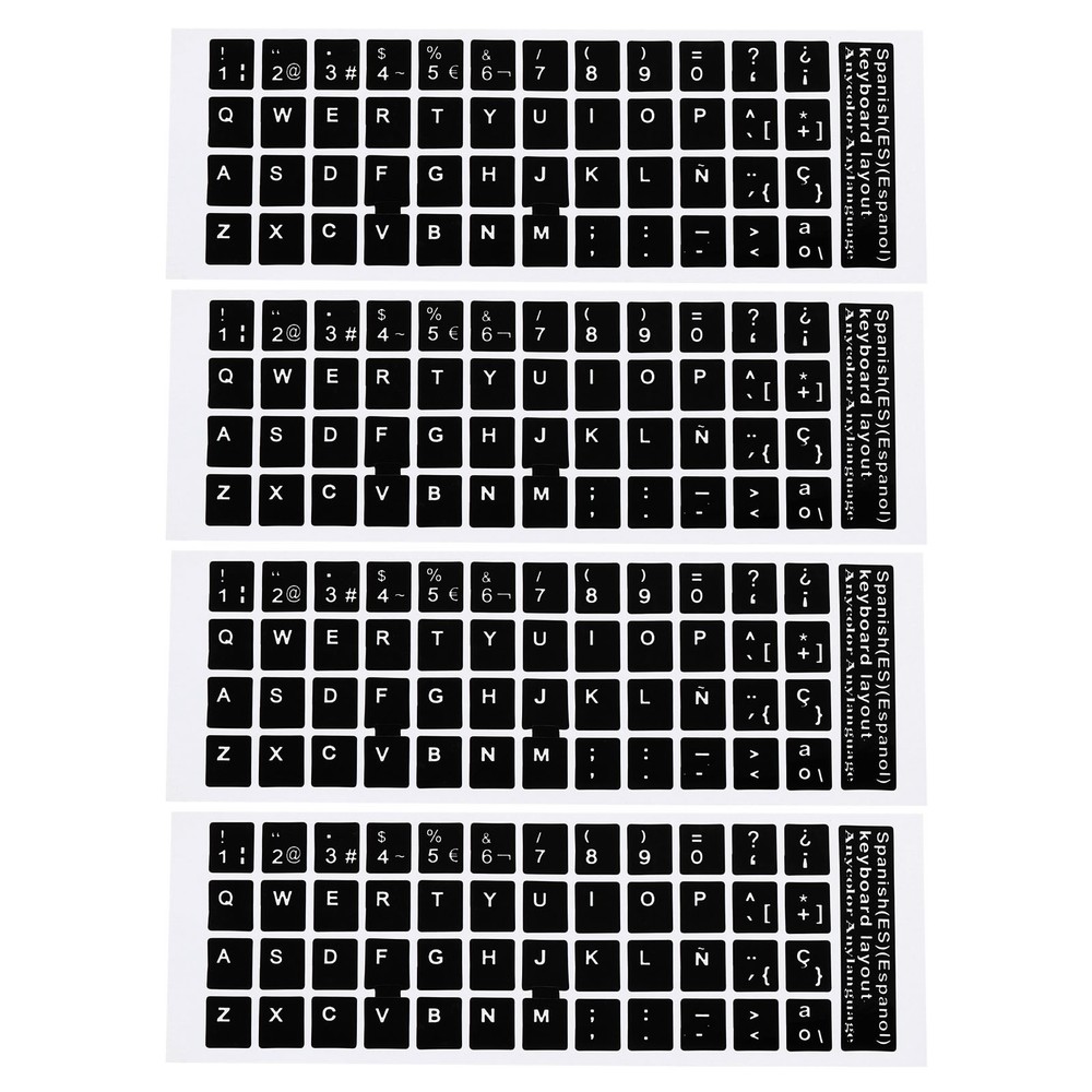4 Pack Spanish Keyboard Sticker Cover Smooth Black Background White Lettering