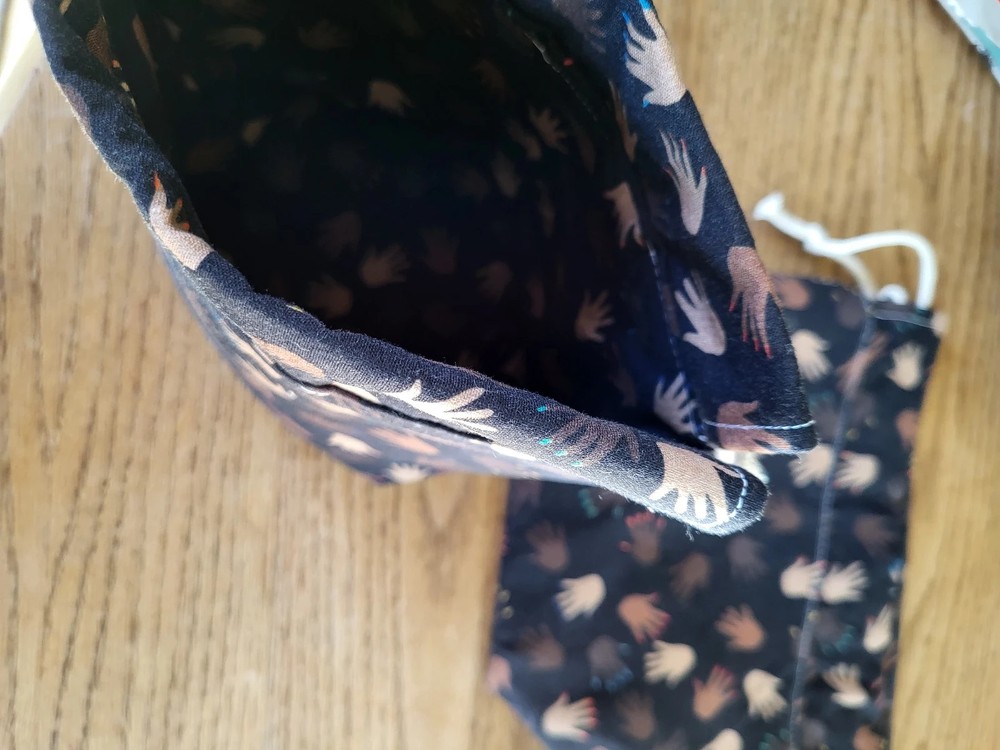 Upcycled Sock Sack, drawstring bag, small project bag, small storage bag