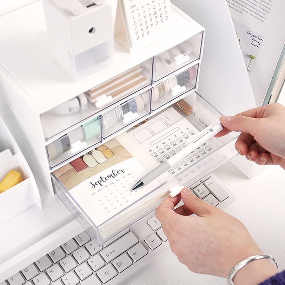 Desk Organizer with Drawers Stackable Storage Drawers, Plastic Compact Desk S...