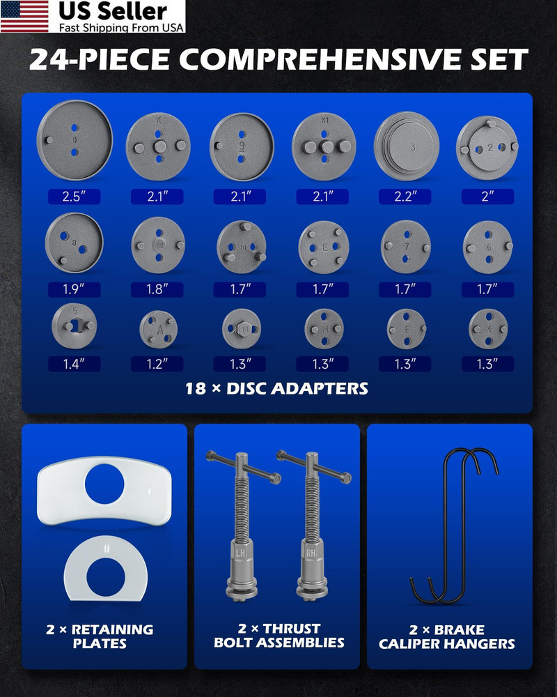 Orion Motor Tech 24pc Brake Caliper Wind Back Tool Kit Compression Set 18 Adapte