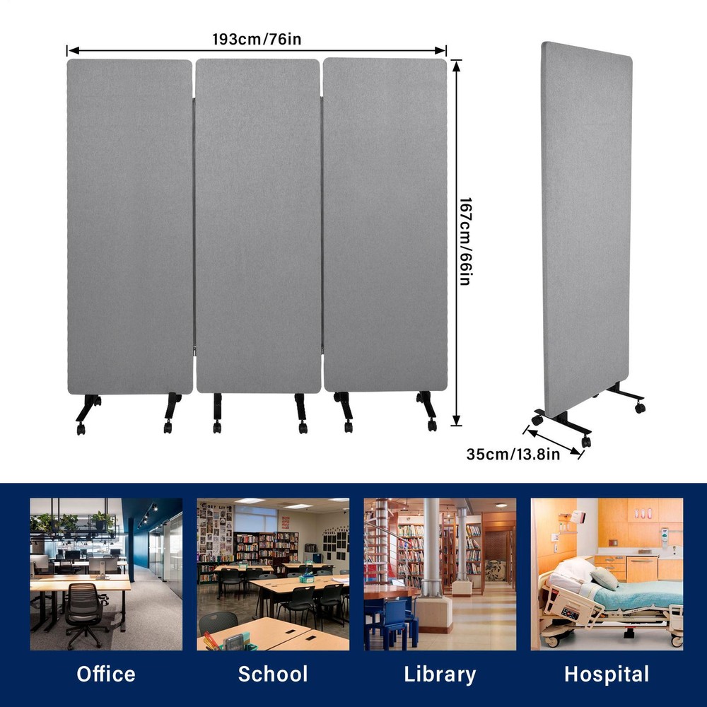 New Acoustic Room Divider Partition Panel Privacy Screen 3 Pack Medium Gray