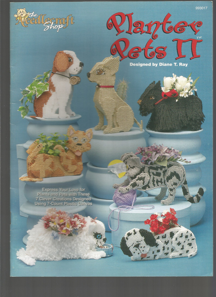 Plastic Canvas Patterns Planter Pets Scottie Beagle Dalmation Cats M60