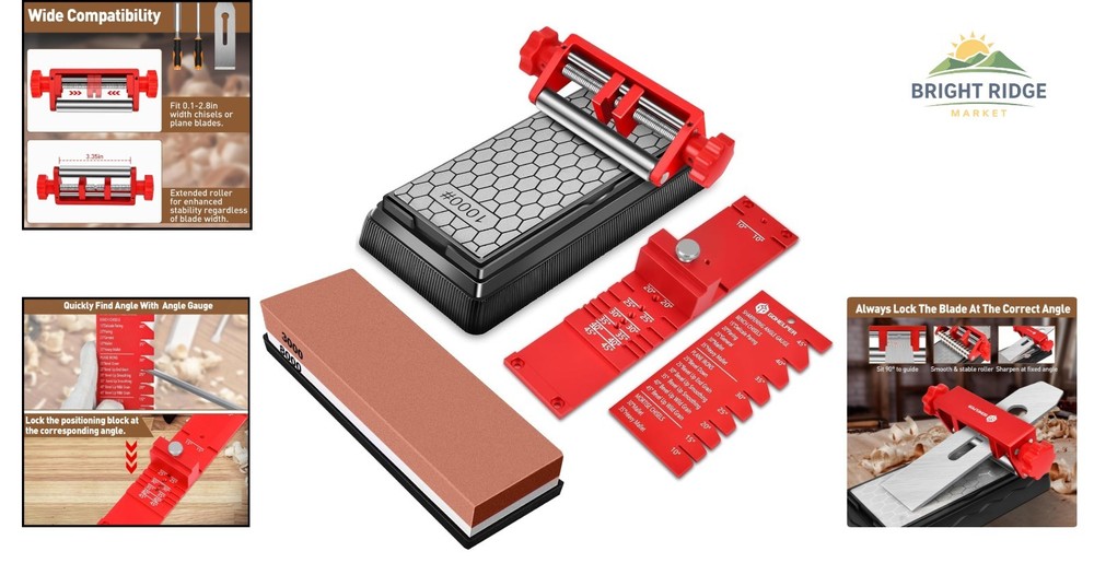 Chisel Sharpening System with Adjustable Jaws and Angle Fixture for Consistency