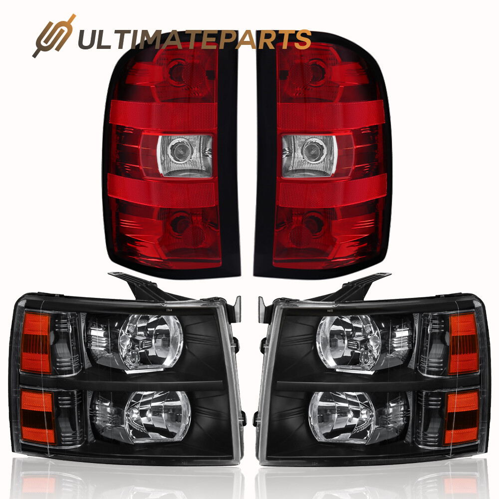 Black Housing Headlight Red Tail Light For 2007-2013 Silverado 1500 2500/3500HD