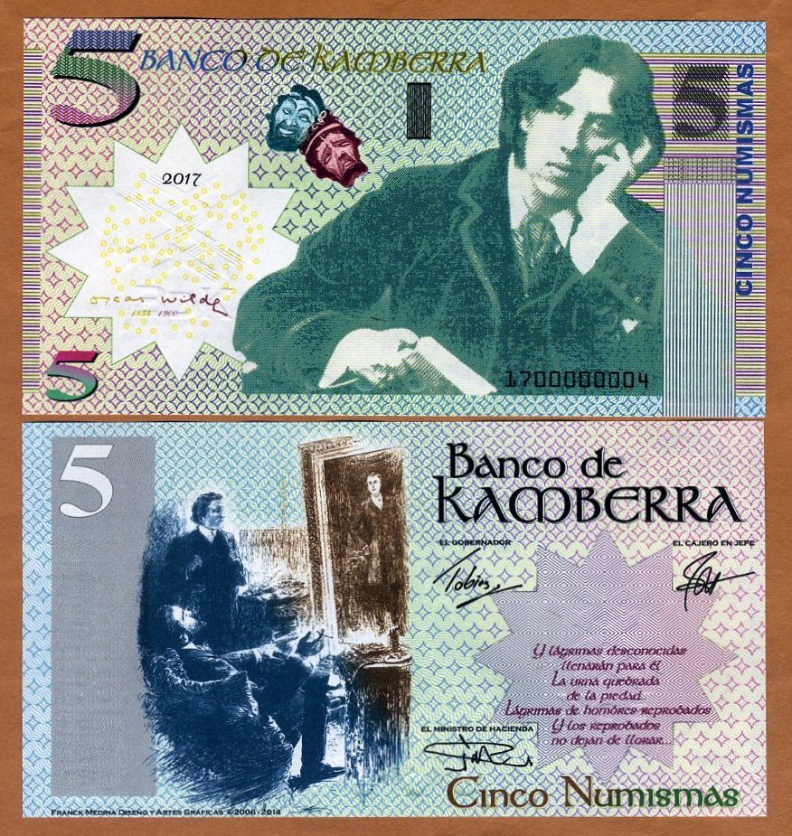 Kamberra, 5 Numismas, 2017, UNC Oscar Wilde Upgraded