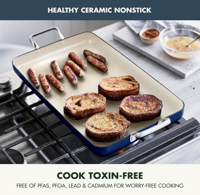 GreenPan 18"x11" Double Burner Griddle, Ceramic Nonstick, Oxford Blue